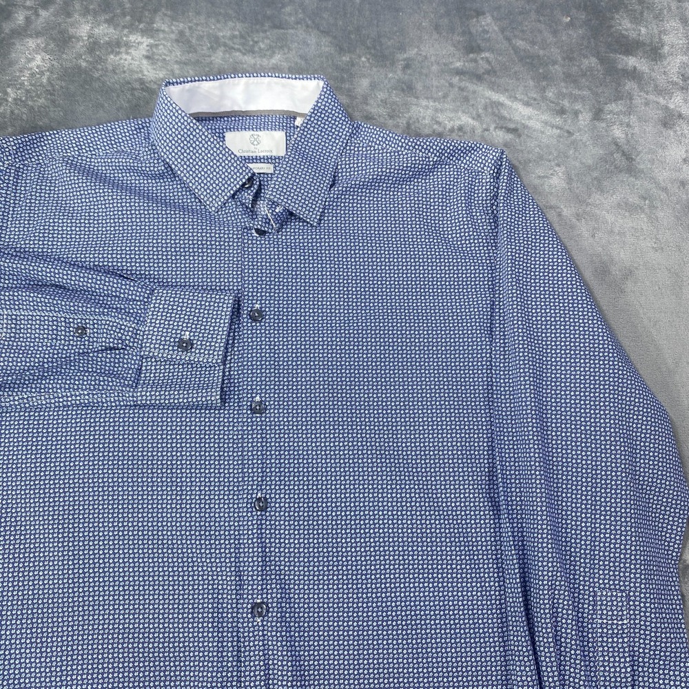 Christian Lacroix Shirt XL Blue Floral AOP Contemporary Fit Long Sleeve Button